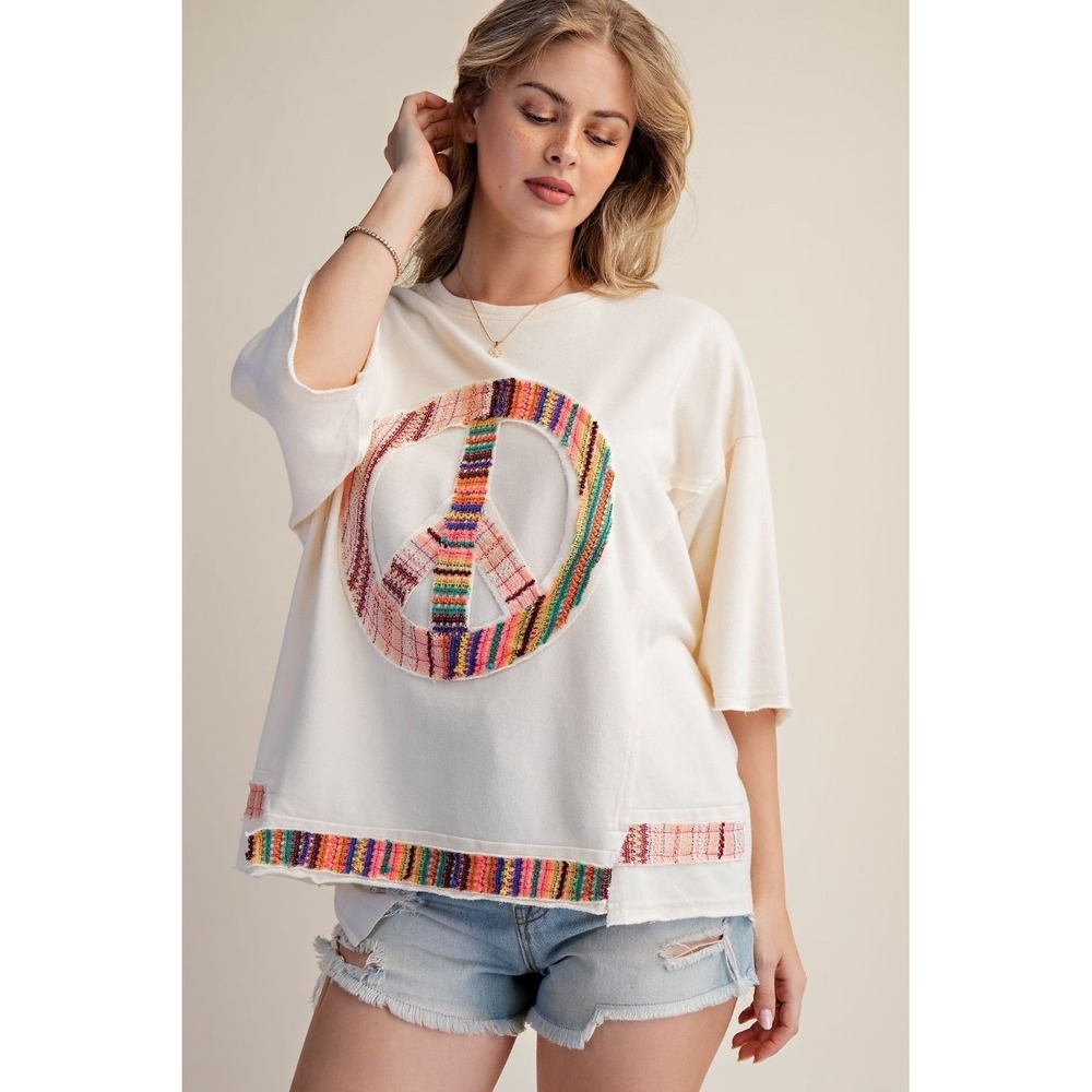 Easel Peace Patch Knit Top Sz M
